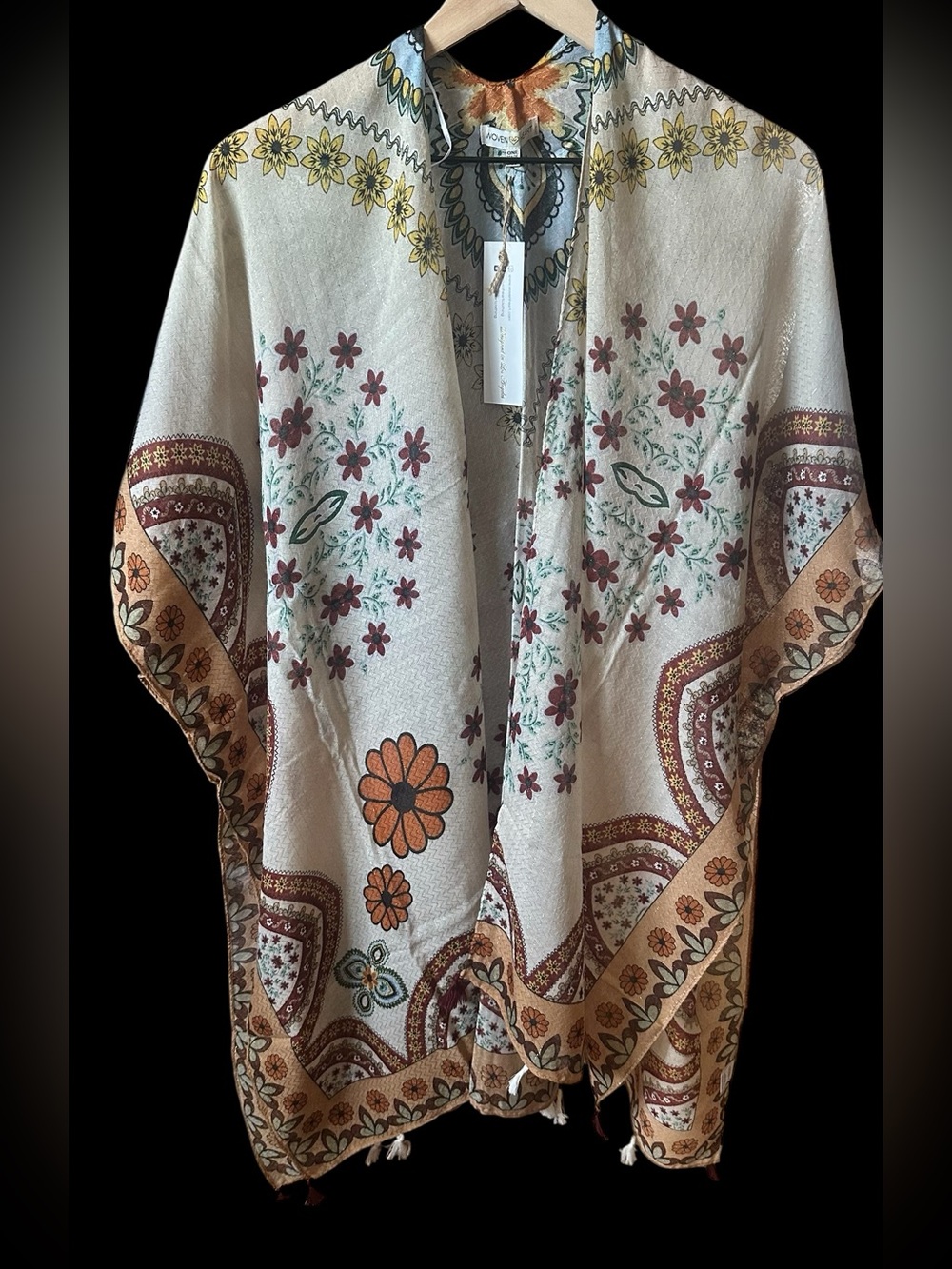 Floral Boho Kimono Cardigan in Cream, Rust & Sage